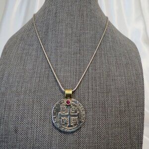 Brighton Doubloom Cross Red Crystal Pendant Necklace